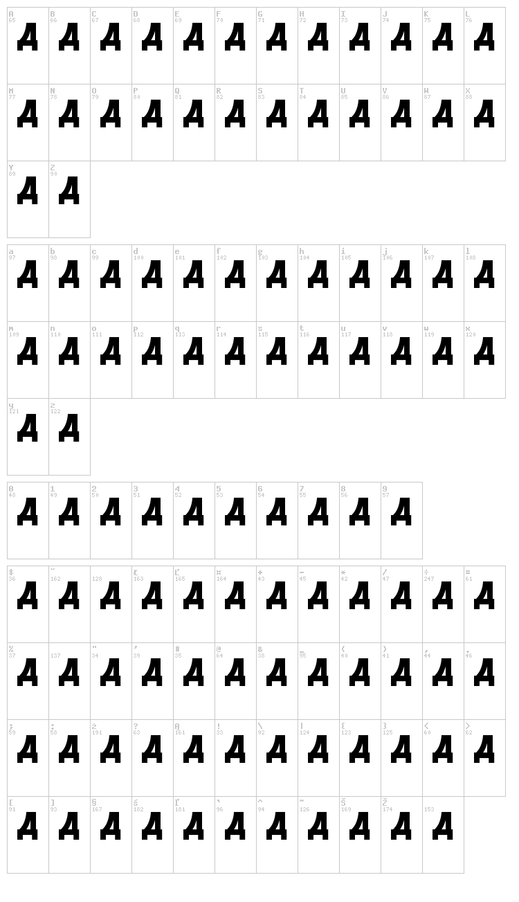 Alghorie Bald font map